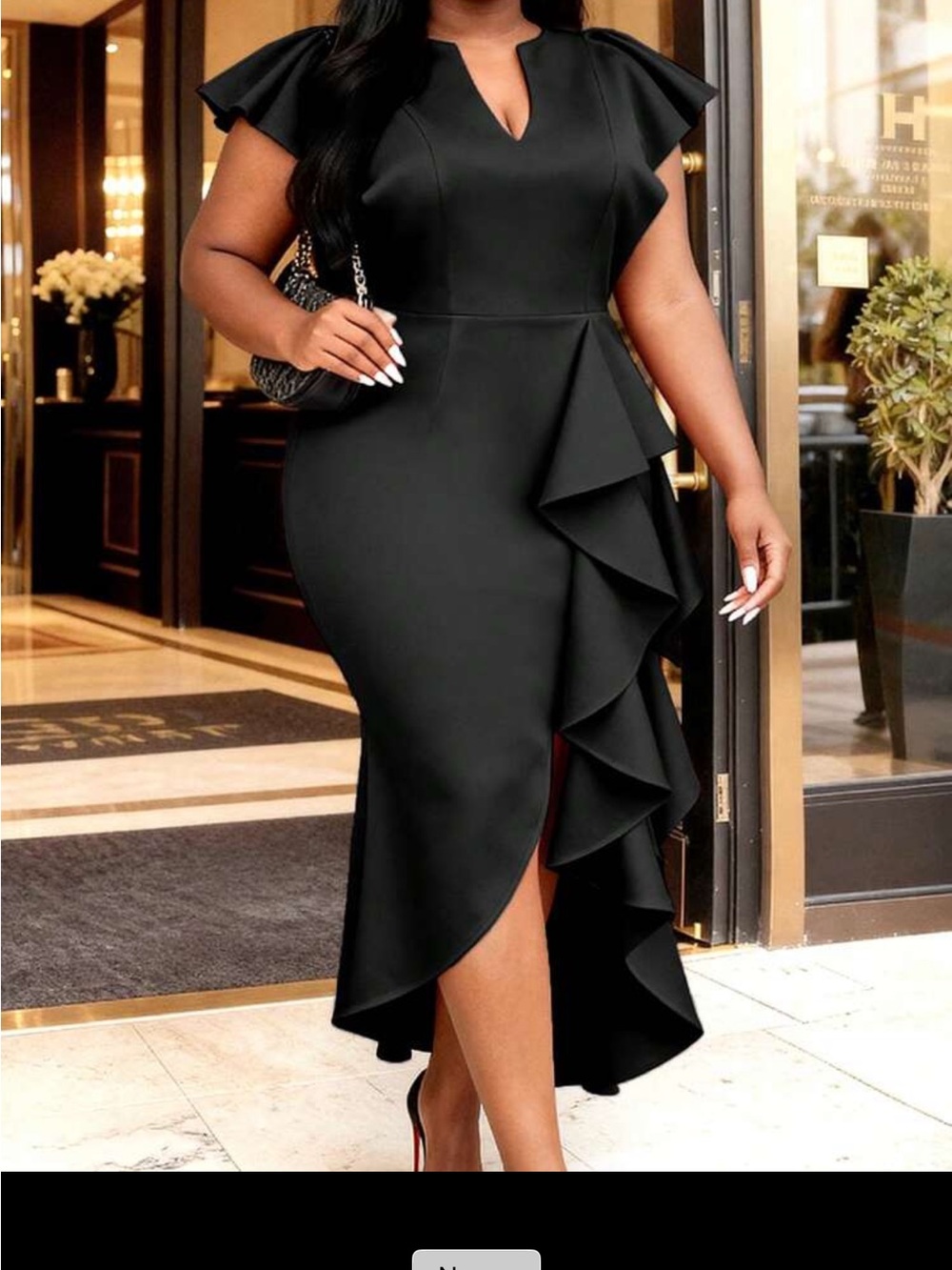 SHEIN Black Ruffle High-Low Midi Dress